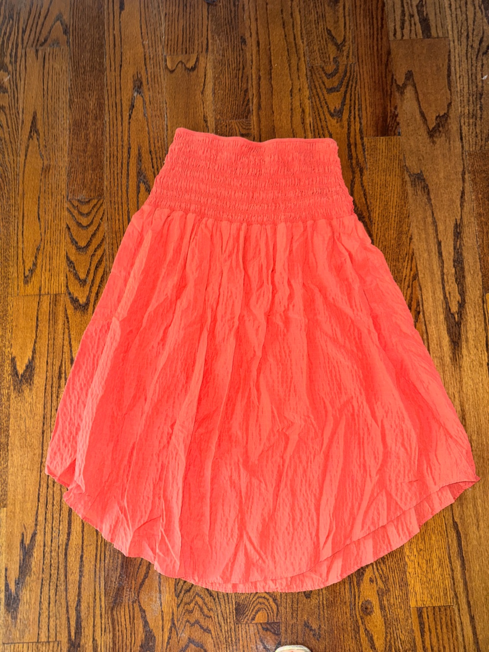 Maeve Coral-Pink Smocked Waist Midi Skirt